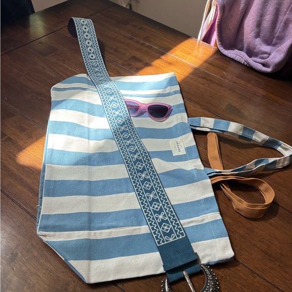 Sezane Belt blue leather embroidered ecru crescent stone silver buckle NWOT S 🌻 - Picture 3 of 3